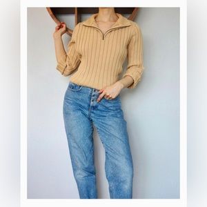 Vintage Camel Coloured Half-Zip Sweater